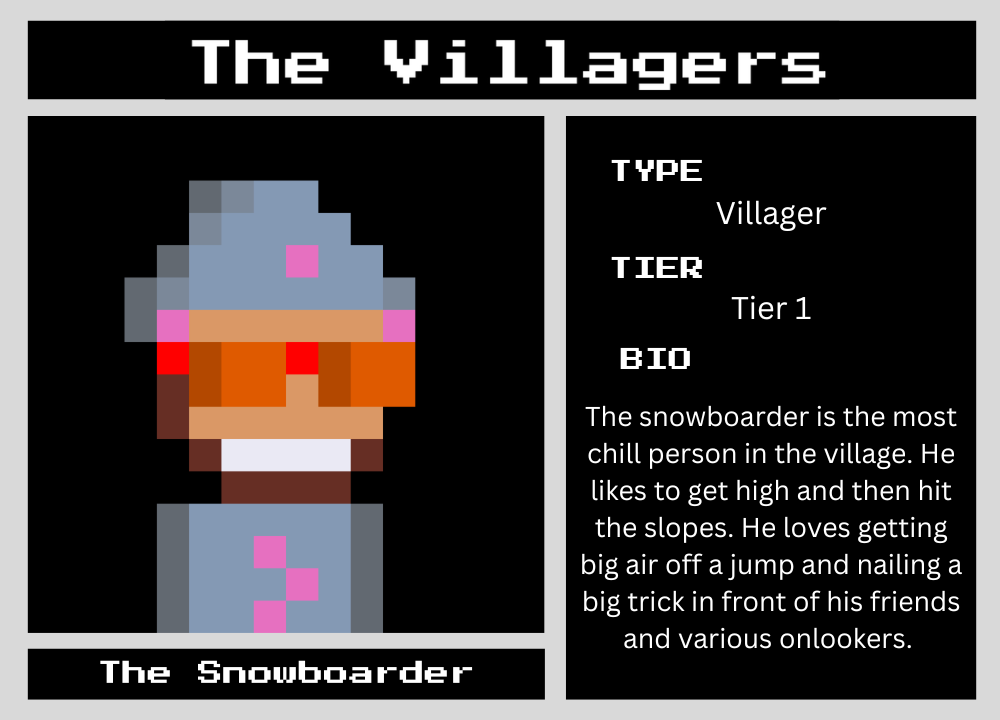 The Snowboarder biography card